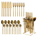 High Luxury Stainless Steel Cutlery Set for Restaurant Party; Golden Kitchen Silverware Flatware Metal Spoons Knives Elegant