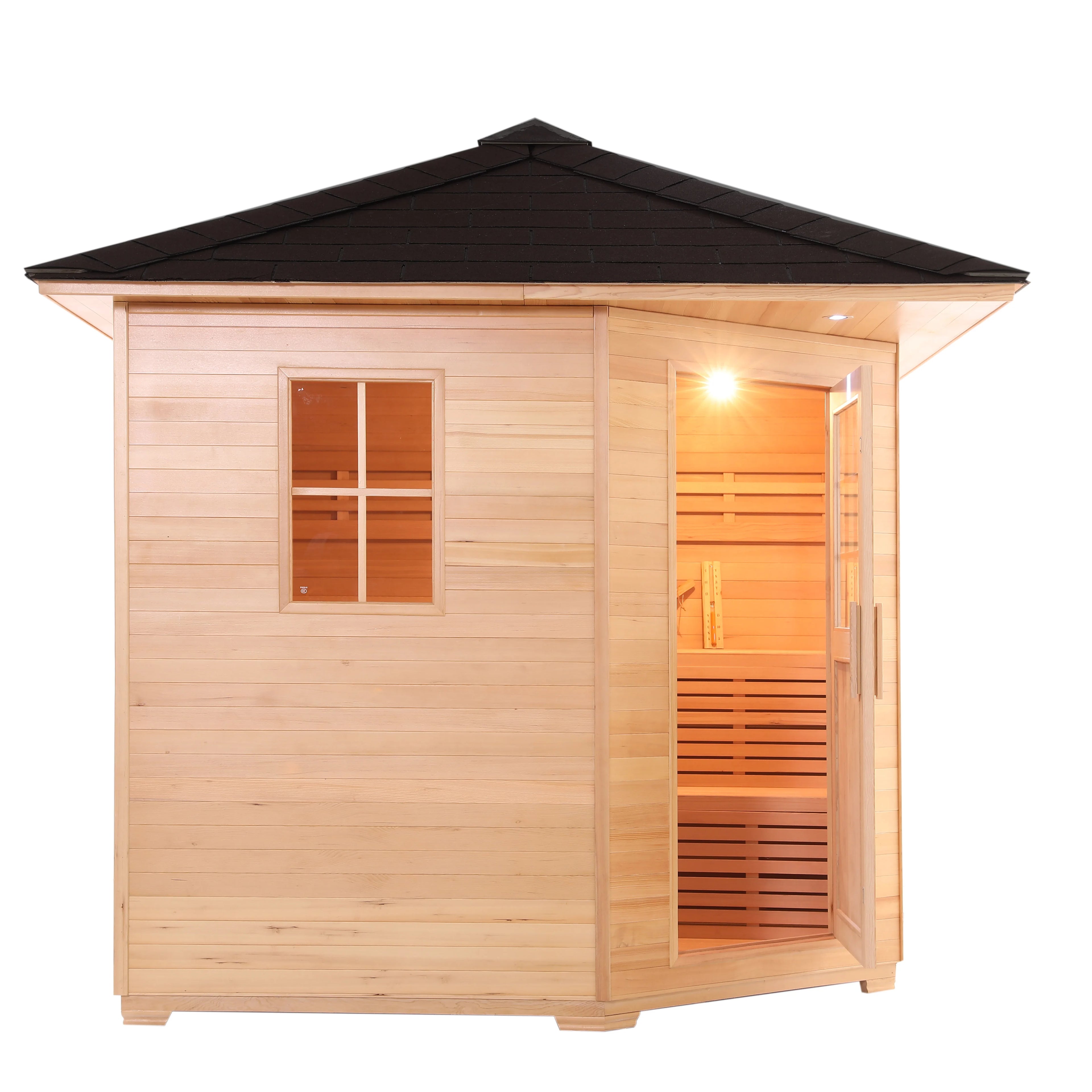 Outdoor Finnish Sauna Room Hemlock Solid Wood Far Infrared Heating Dry Sauna Modern Design Park Use 5 Person Computer Control