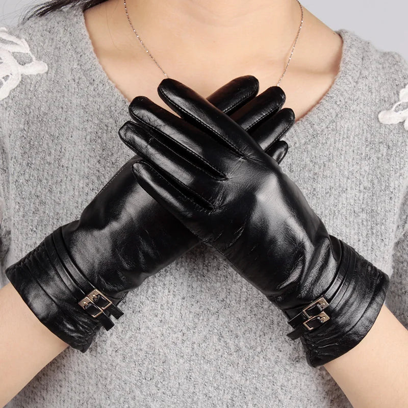 Fashion Wool Lining Hand Warm Outdoor Winter Genuine Leather Gloves for Women