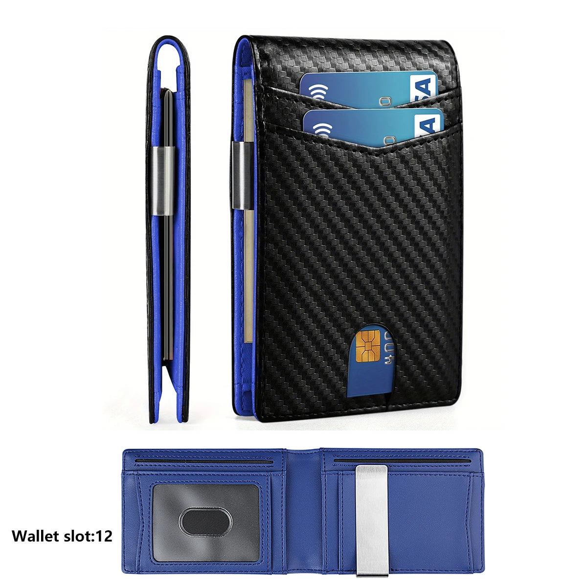 THUMBS-UP Leather Aluminum Business Card Magnetic Closure Type Front Pocket Pop up Wallet RFID Blocking Minimalist for Men