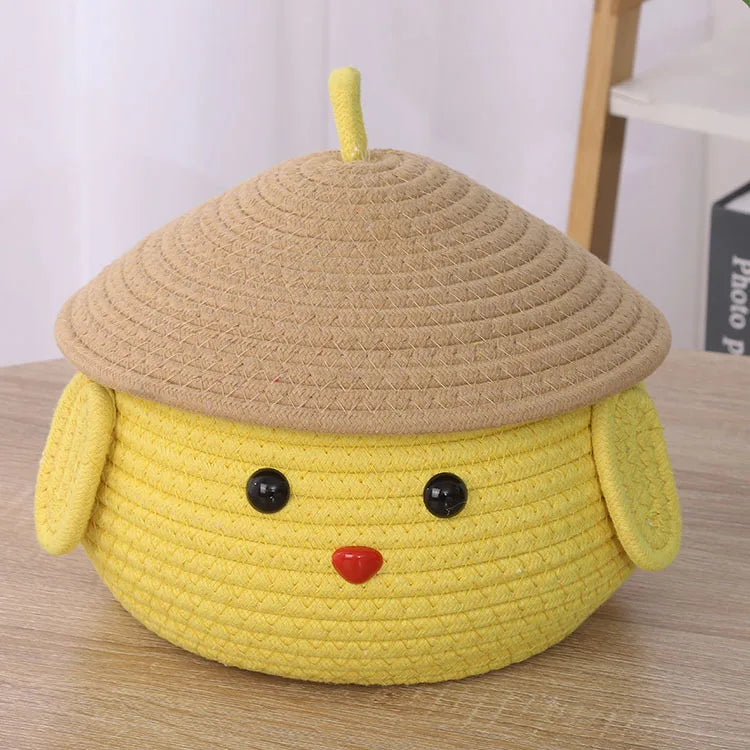 Cartoon Animals Cotton Rope Woven Basket Toy Organizer Hand Woven Gift Basket