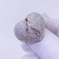 Hot Sell Drop Shipping White Gold Iced Out GRA Moissanite Diamond Heart Broken Iced Out Ring Hip Hop