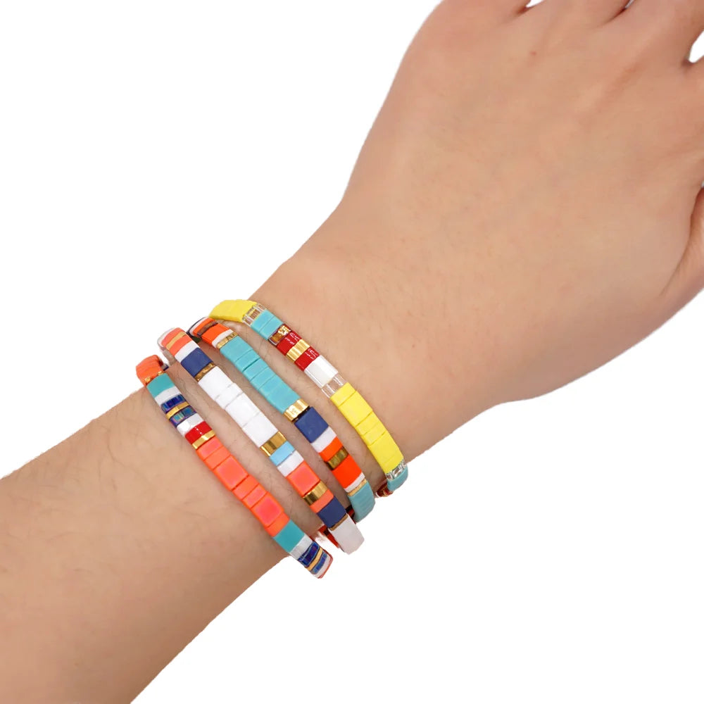 Go2boho Tila Bracelet Women Summer Bohemian Jewellery Miyuki Beads Rainbow Colorful Beaded Pulseral Bracelets Key Shape Pearl