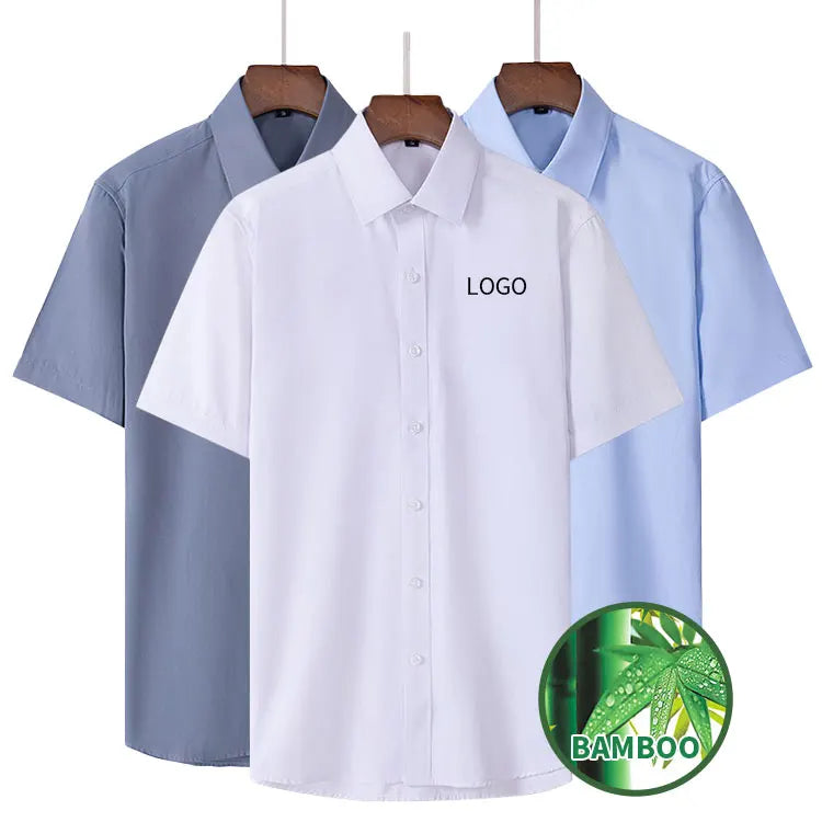 White Solid Men's Plain Colored Shirt for Men Bamboo Fiber Business Cotton Slim Short Sleeve Men's Custom Dress Shirts