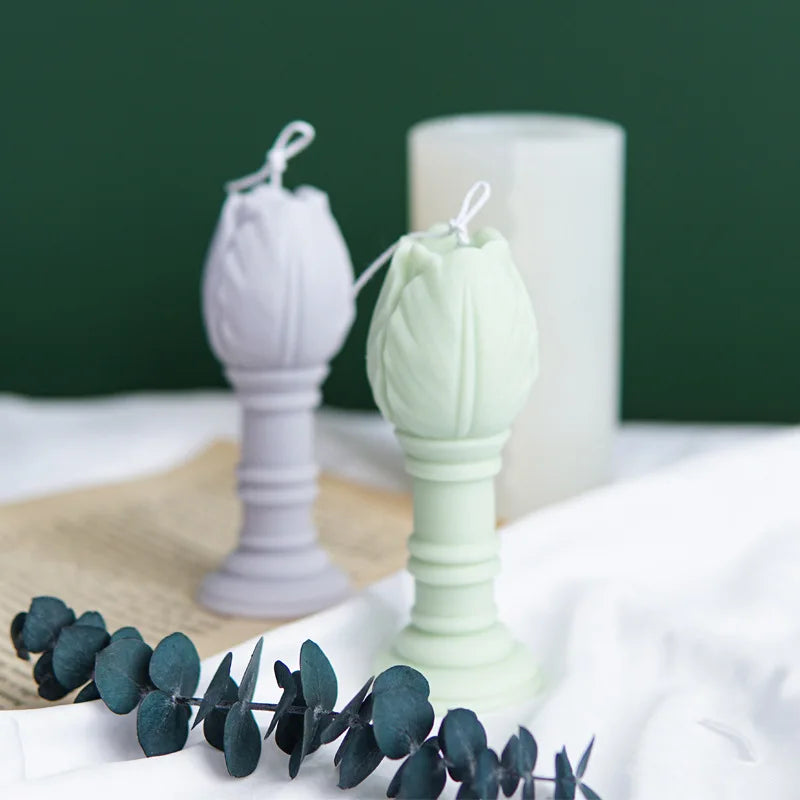 Modern Home Decoration Scented Soy Wax Flower Candle Mold Candlestick Shape Floral Tulip Candle Silicone Mold