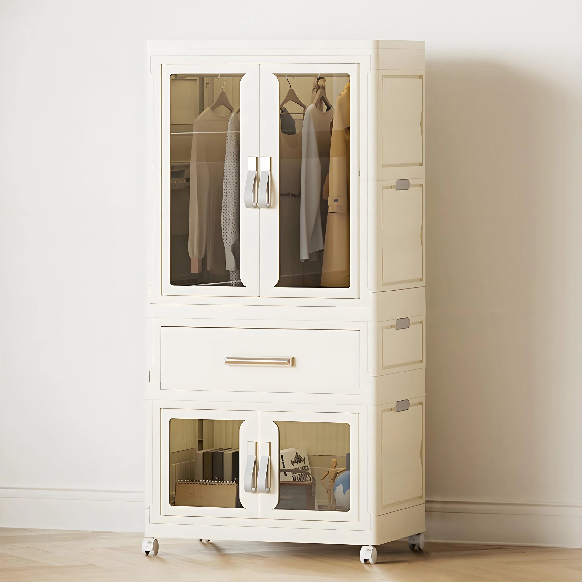 Hot Selling White Plastic Portable Foldable Wardrobe Multifunctional Conveniently Assembled for Bedroom & Living Room Detachable