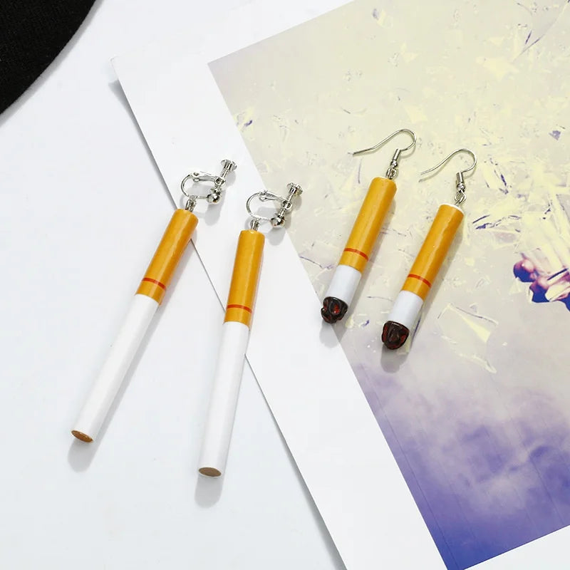 Women Simulate Cigarette Shaped Earrings Funny Pendant Party Club Ear Stud Chic Creative Retro Cigarette Butt Earrings Jewelry