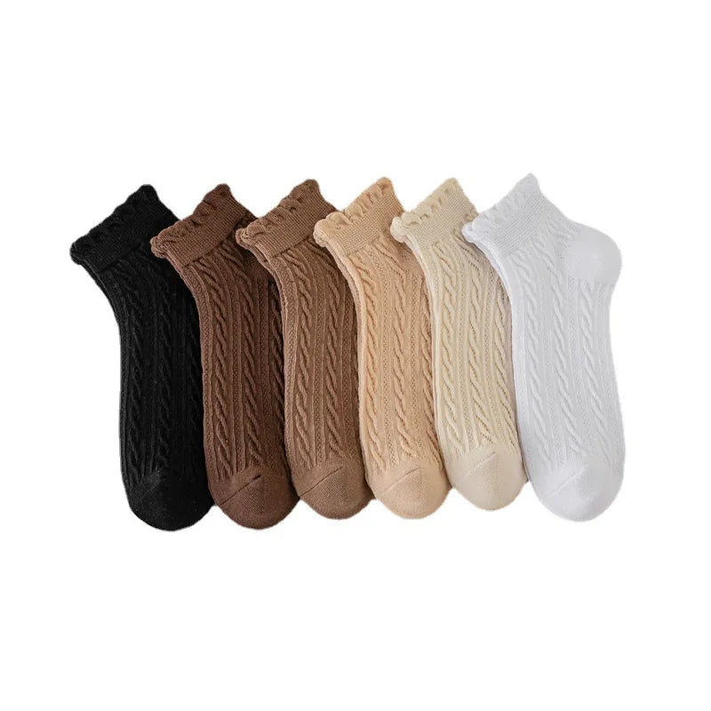MIO Autumn Women Cute Ruffle Ankle Socks Korean Style Soft Thin Cotton Socks Casual Warm Breathable Crew Socks for Girls Women