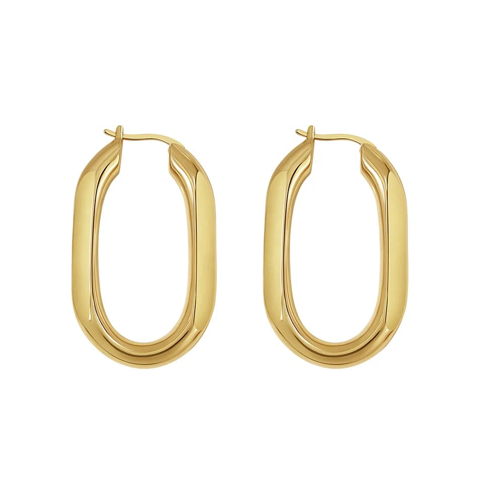 Nagosa Hot Sale Gold Vermeil Jewelry 925 Sterling Silver Big Oval Chunky Solid Huggie Hoop Earrings