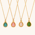 Dingran Fashion Water Drop Opal  Pendant Necklace 18k Gold Plated Stainless Steel Necklace Water Proof Jewelry
