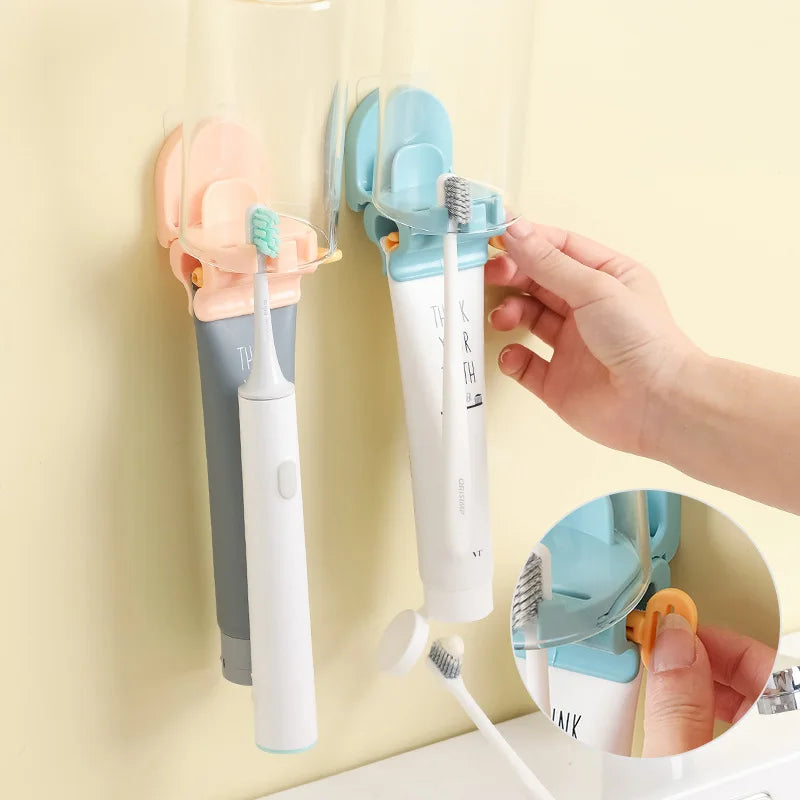 Hanging Gargle Bathroom Storage Rack Simple Free Punch Wall Hanging Double Card Toothbrush Holder With Toothpaste