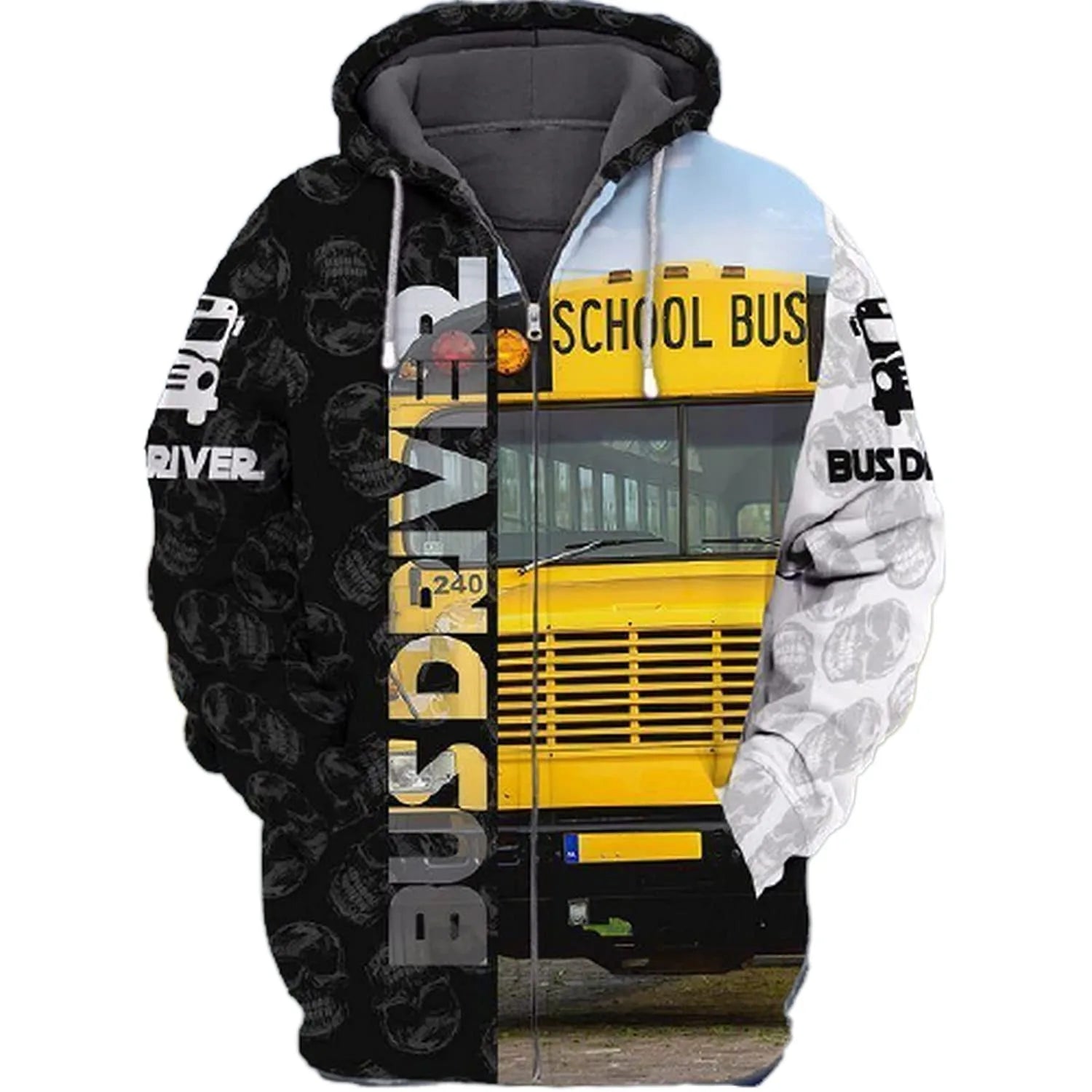 Fitspi Wholesale Unisex 3d Print School Bus Drivers Pullover Hoodie Full Zip up Hoodies With Front Pocket Gifts for Vacations