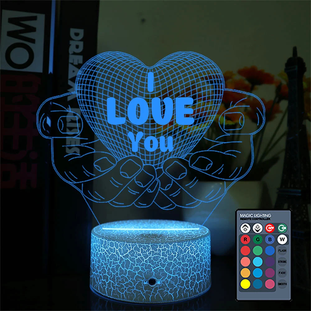 Lovely  Valentine's Gift I Love You 3D Lamp Touch Sensor/Remote Crack  Base Acrylic LED Night Light Night Lamp for Girls Friend