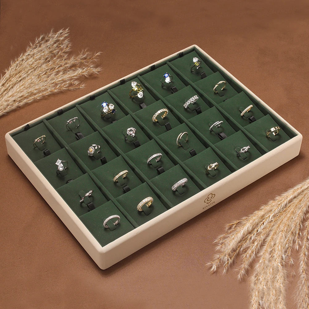 RINNTIN BO01-R Fashion Cypress Wood PU Microfiber Ring Jewelry Display Tray for Ring Storage Plate