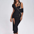 Lady's Solid Black Knitted Dress Long Elegant Causal Style Solid Pattern Suitable