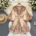 Spring and Summer New French Retro Resort Style V-Neck Lantern Sleeve Printed Dress
