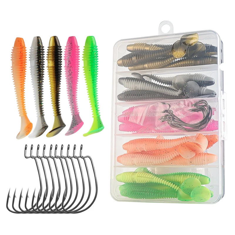 DN 25pcs 35pcs Worm Fishing Lure Set Dual Color Swimbait Soft Bait 5 Colors Customizable Soft Plastic Fishing Lure Wholesale