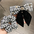 Delicate Plaid ~ Vintage Big Black White Bow Ponytail Elastic Hair Bands Women Headwear Accessories Elegant Scrunchies Hairband