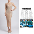 Customizable Brand Women's Long Sleeve Party Dress Diamond-Studded Mesh Sequined Decoration Slim-Fitting and Maxi Dress