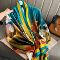 Wholesale 2025 Spring Summer Long Luxury Flower Lotus Leaf Painting Polyester Scarf Fashion Women Head Wrap Shawl Foulard
