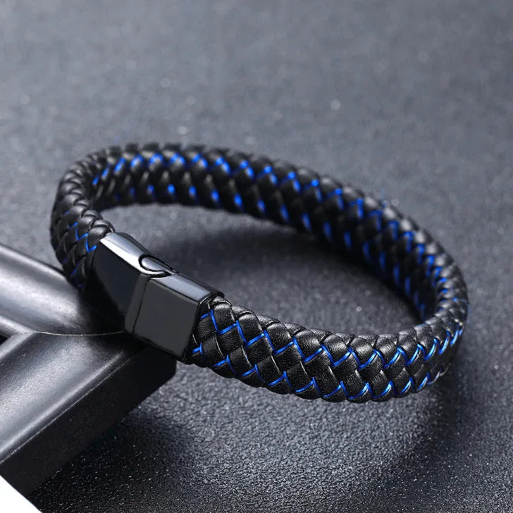 SC Magnetic Snap Leather Bracelet Geometric Fashion Men Leather Bracelets Simple Business Wholesale Leather Bracelet for Men