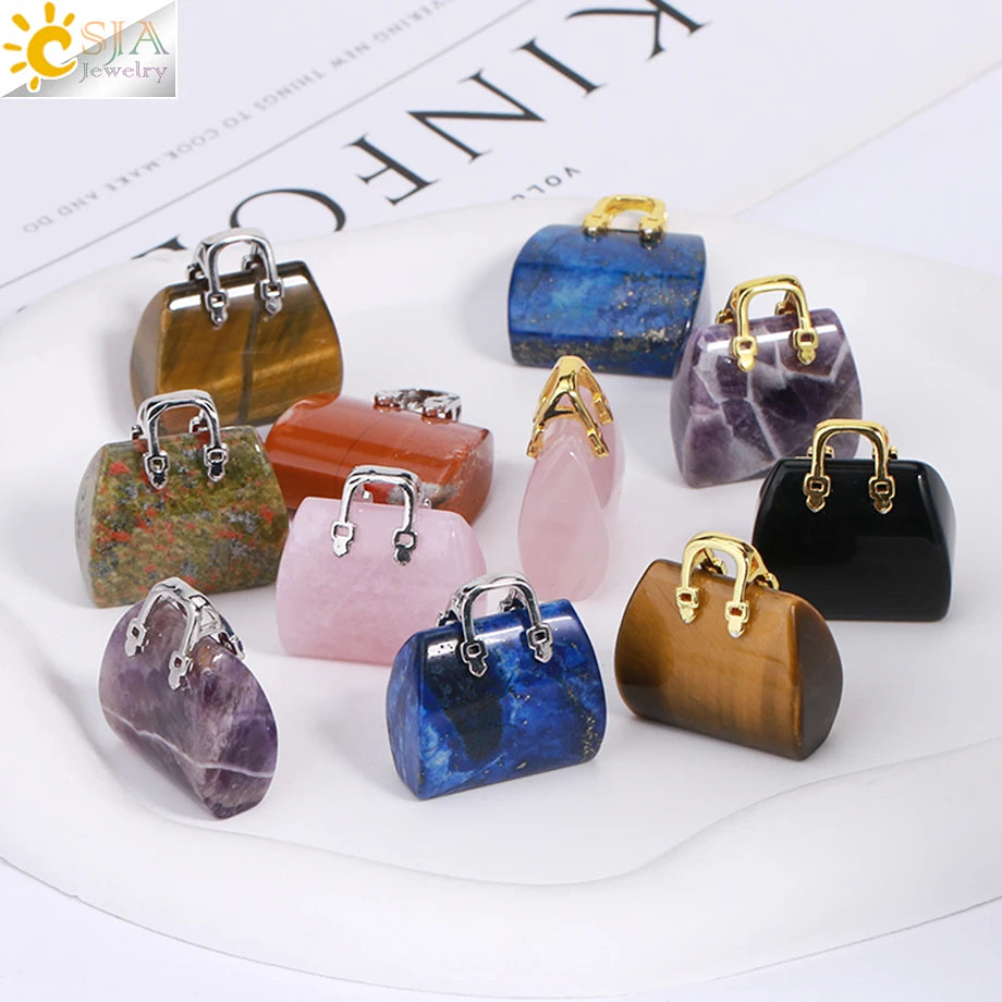 CJSA Wholesale Healing Amethyst Pink Crystal Natural Quartz Stone Handbag Pendant Friendship Necklace Gemstone Jewelry H171