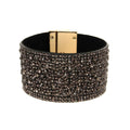DHJ00050 High Quality Fashion Rhinestones Leather Bracelet Women Exaggerated Wide Bracelet Magnetic Buckle PU Leather Bracelet