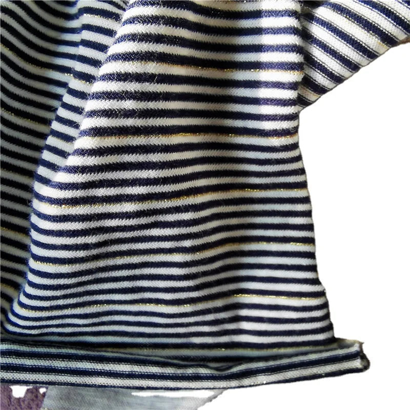 130gsm Lurex Cotton Stripe S Z Twist Cotton Single Jersey Fabric Twist Cotton Lurex Knitted Fabric
