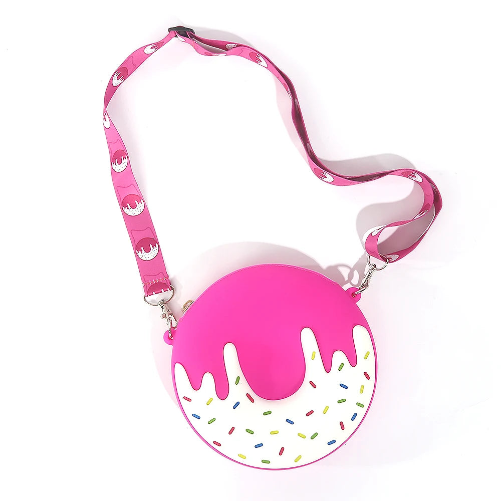 2022 New Design Women Cartoon Donut  Handbag Kids Soft Silicone Lovely Shoulder Bag