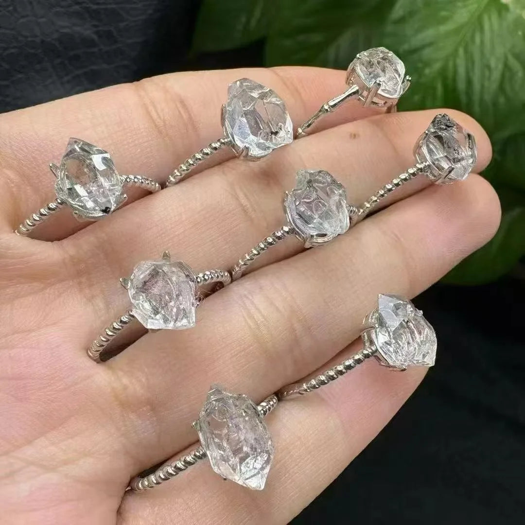 Chakra Crystal Healing Stone Natural Herkimer 925 Sterling Silver Ring for Enhancing Energy and Improving Sleep Quality