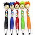 3-in-1 Cute Smiling Face Plastic Doll Head for Stylus Pen School Students' Touch Screen Ballpoint Pen