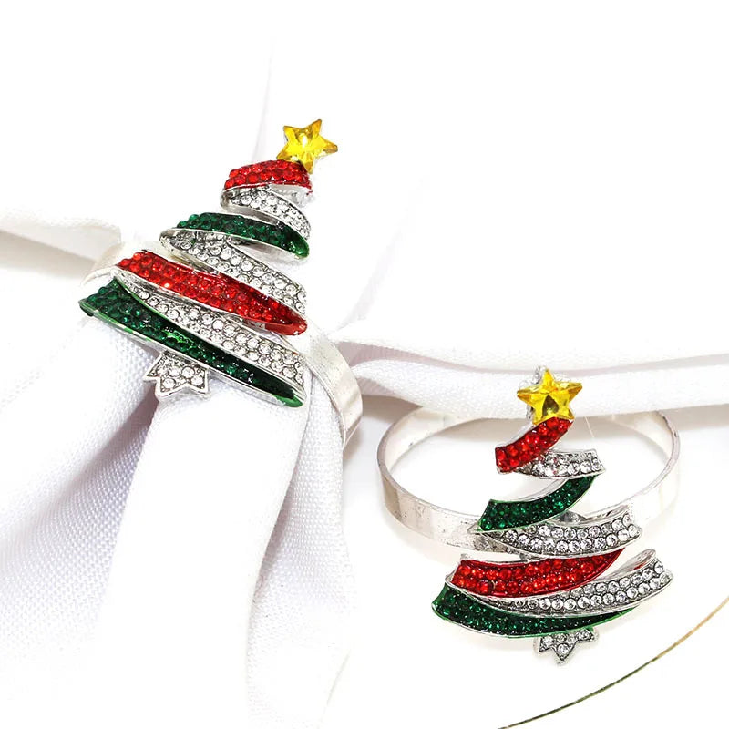Cute Crystal Napkin Rings & Holder for Christmas Tree for Table & Party Decorations Rhinestone Christmas Accessories