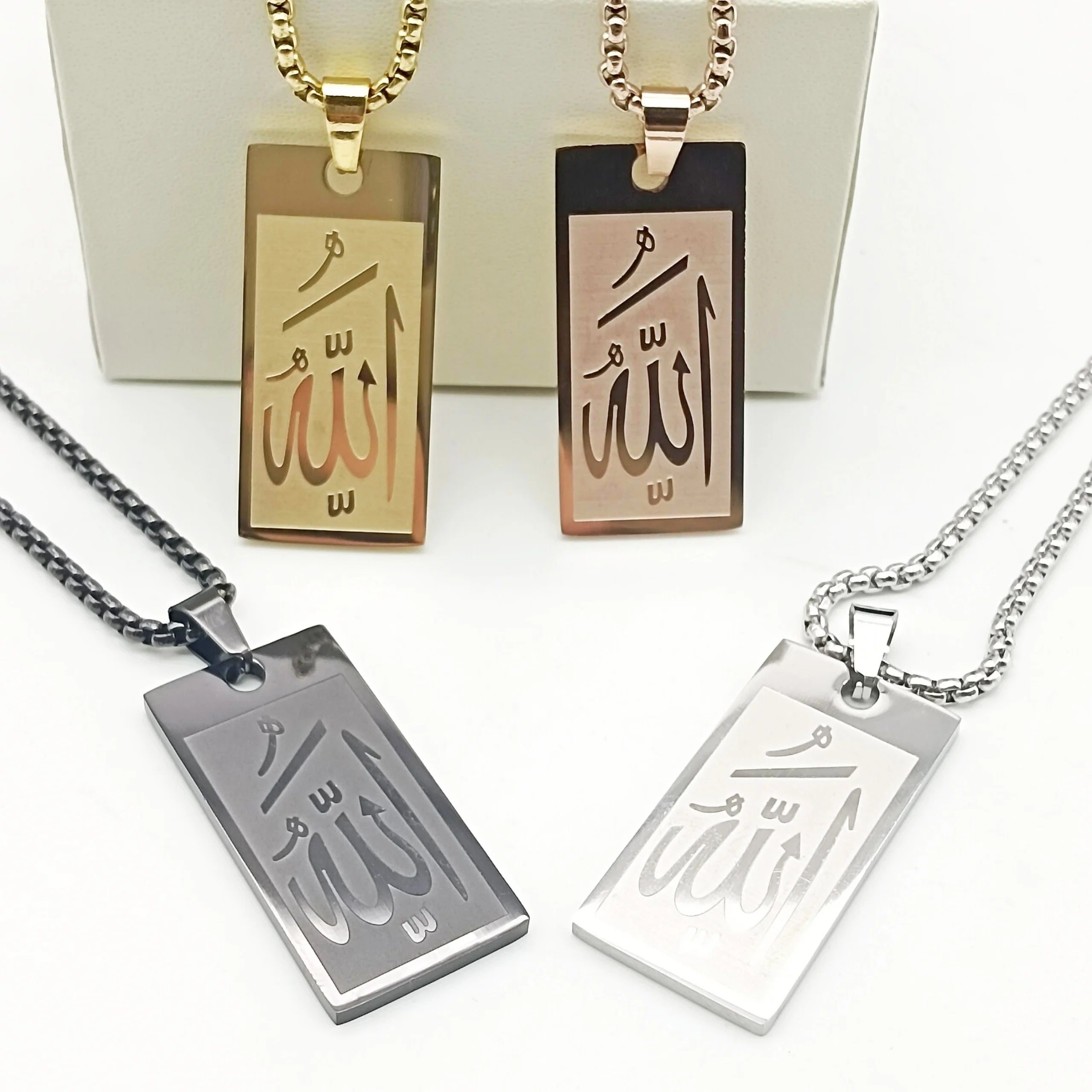 Hot Selling Stainless Steel Square Shape Arabic Element Necklace Men's Fashion Allah Muslim Pendant Jewelry Wholesale