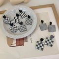 Vintage Fashions Square Black White Smile Flower Clay Clay Buffalo Studs Heart Drop Dangle Checkered Pattern Studded Earrings