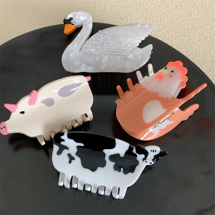 Korean Animal Shape Hair Claws Acetic Acid Pig Acetate Sweet Hairgrips Kids Accessories White Swan Cow Smooth Hairpins for Girls MegaBDM