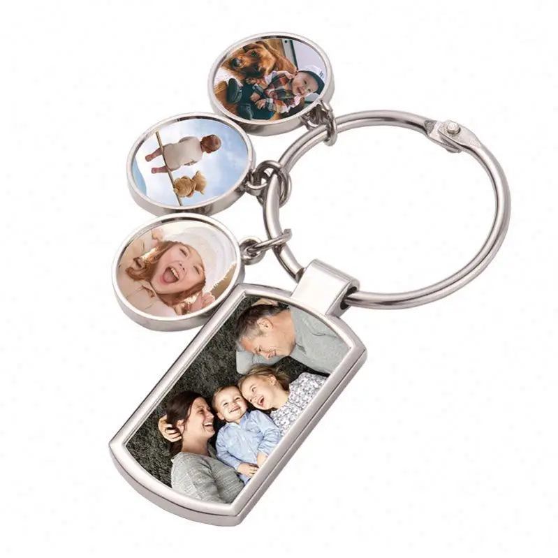 Custom Personalize 3 Charm Set Keychain Sublimation Blank Metal Keychain with 3 Round Tag Photo DIY Sublimation Keychains Blanks