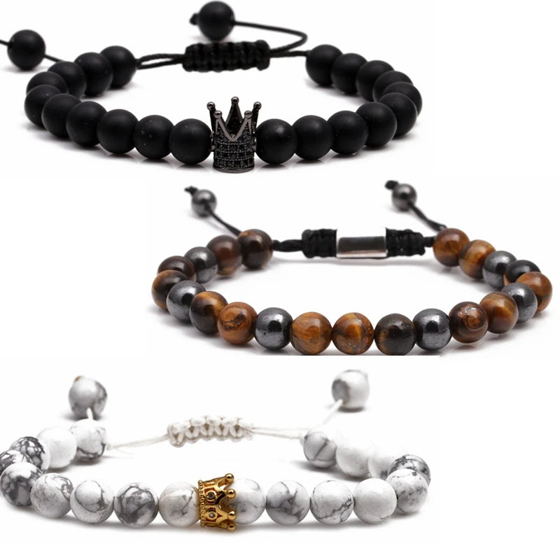 MIENTER  Designer Charms for Diy Bracelet Designer Jewelry Matte Tiger Eye Howlite Stone  Mens Crown Beads for Bracelets Making