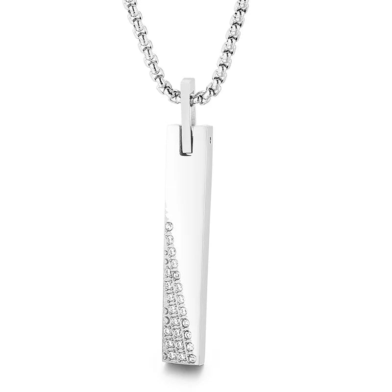 Kalen Unisex Vintage Stainless Steel Silver/Gold Necklace With Rhinestone Bar Shape Pendant