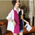 2024 Patchwork Asymmetrical Women's Shirt Spring Turn-down Collar Long Sleeve Blouse Summer Ladies Long Casual Blouses