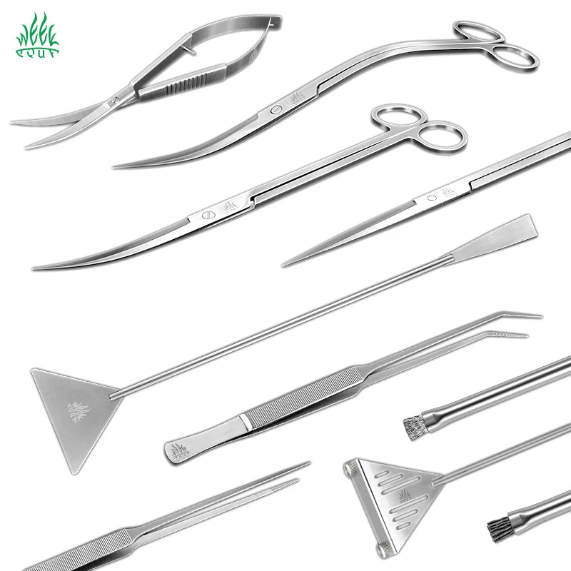 Stainless Steel Fish Tank Maintenance Tool Leveler Algae Scraper Algae Brush Scissors Tweezers Spatula for Aquarium Landscaping