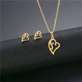 Hot Selling Heart-shaped Stainless Steel Necklace Earring Set Women's Trendy Heart Pendant Accessory Three Piece Set