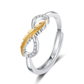High Quality Sterling Silver Index Ring Shiny Gold Feather Diamond Zircon Ring Temperament Flower Leaf Open Ring for Women Girls