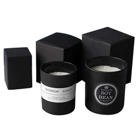 Various Sizes Custom Logo Frosted Matte Black Glass Cylinder Candle Jars with Wooden Lids for Candle Making Handmade Christmas