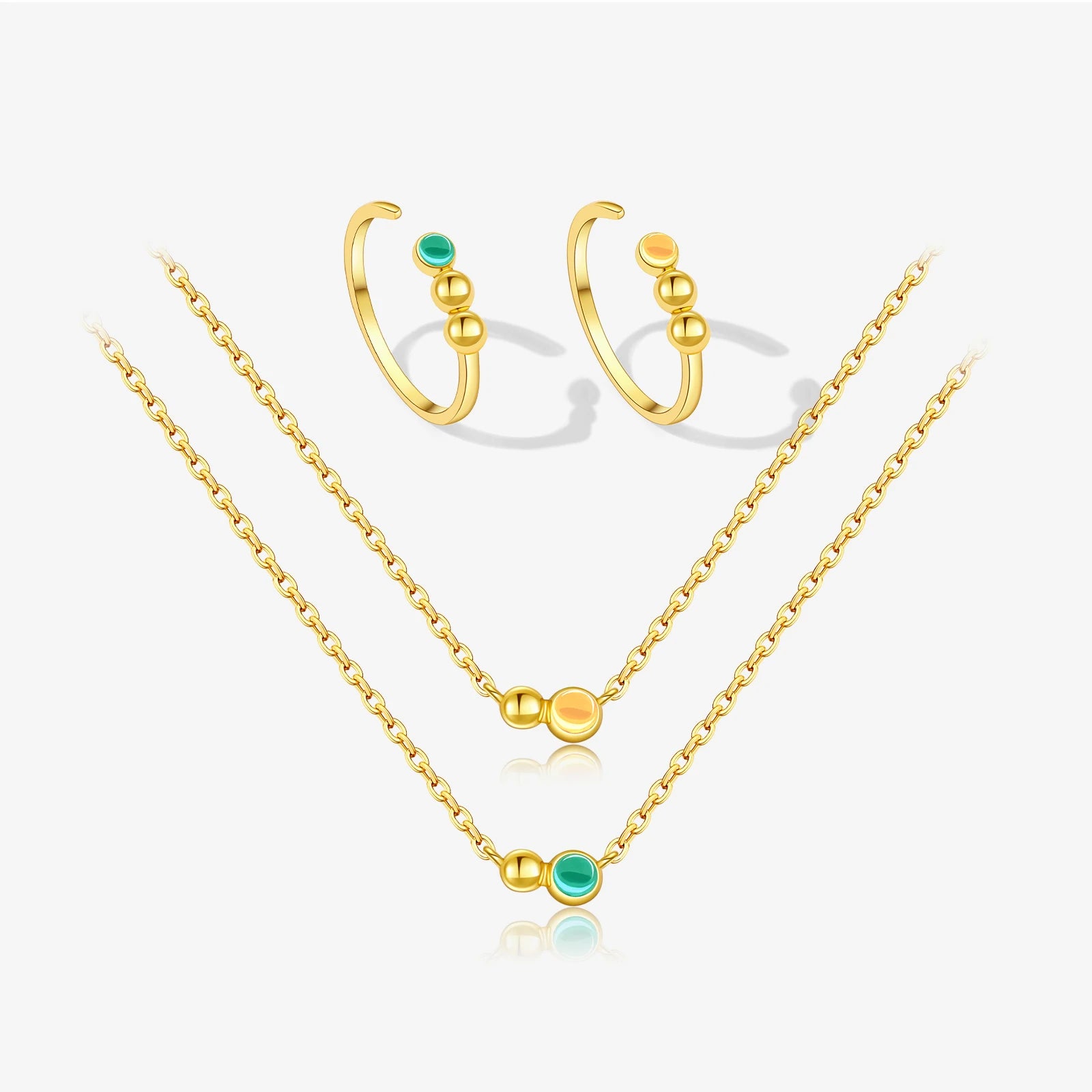 FUAMAY Fashion 18K Gold Plated Mini Gourd Jewelry Set Women Dainty 925 Sterling Silver Orange Green Bead Necklaces Ring Gift