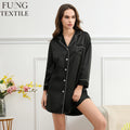FUNG 6011 Factory Wholesale Navy Long Sleeve Pajamas Shirt Dress Party Satin Bridesmaid Night Shirt