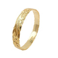JX111  Plumeria Bracelet Hawaiian Polynesian Traditional Heirloom Scroll Oval Shape Bangle 14k Gold Plated Samoan Jewelry