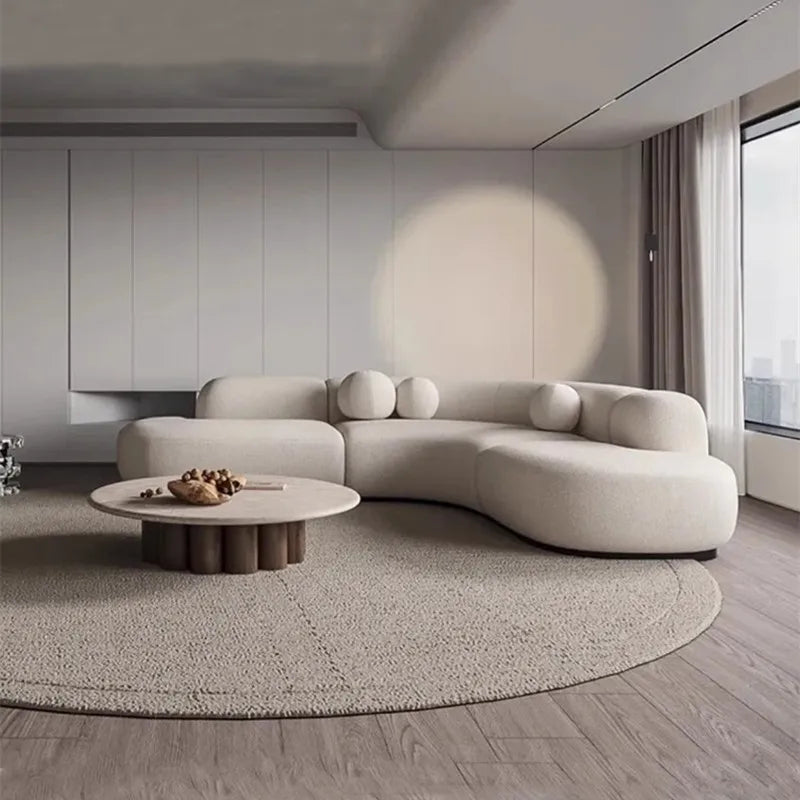 Italian Minimalist Fabric Sofa Set Wabi-Sabi Inspired Simple Technology Wood and Cloth for Living Room VIP Corner
