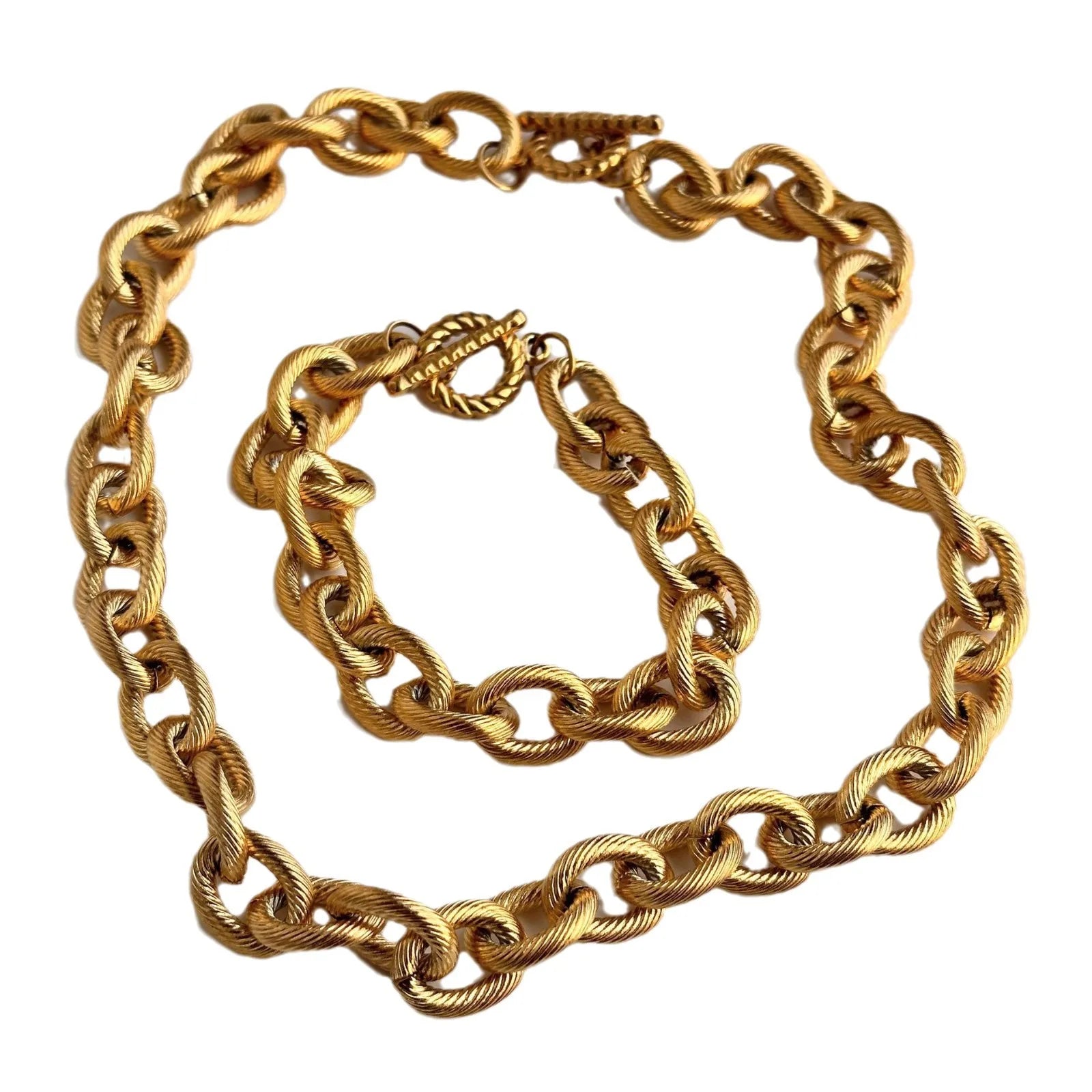 Punk Women's 18K Gold Plated Stainless Steel Chunky O Chain Bracelet Thick Oval Necklace Choker Waterproof Geometric Party