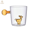 3D Glass Coffee Mug with Cute Reindeer Christmas Tree Inside Novelty Clear Borosilicate Tea Cup with Colored Ball Handle
