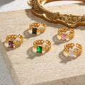 Women's Adjustable Braided Ring with Rectangular Zircon Fashion Trend Stainless Steel Gold Plated 18K Jewelry Accessories